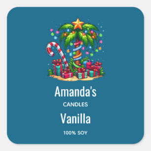Tropical Christmas Palm Tree Candle Business Square Sticker