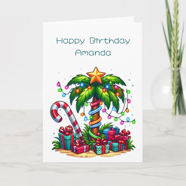 Tropical Christmas Palm Tree Card (Front)
