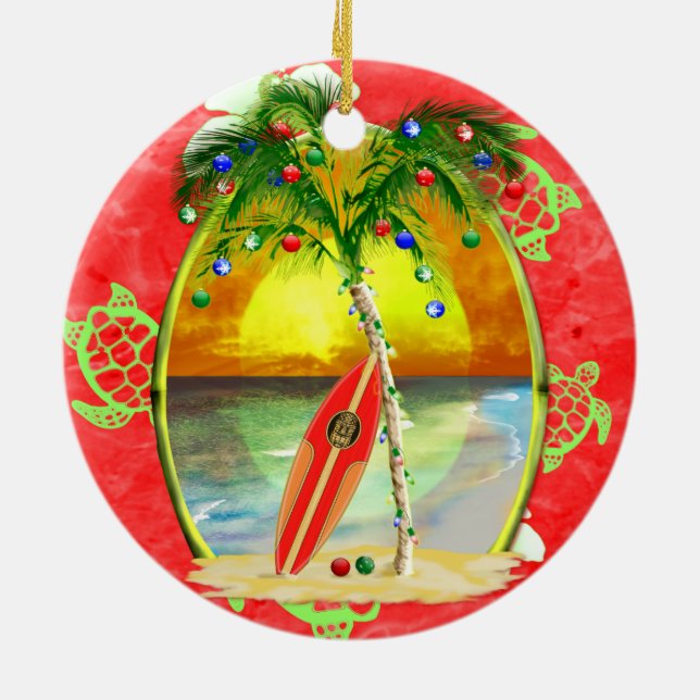 Tropical Christmas Palm Tree Ceramic Tree Decoration (Back)