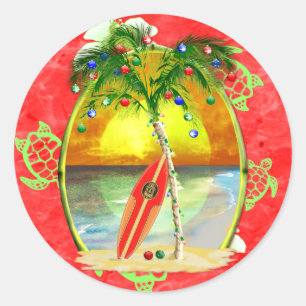 Tropical Christmas Palm Tree Classic Round Sticker