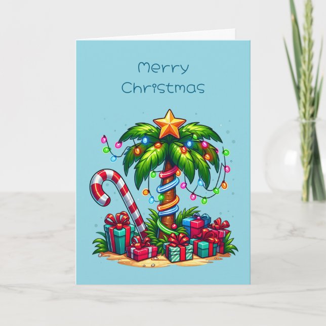 Tropical Christmas Palm Tree Holiday Card (Front)