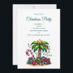 Tropical Christmas Palm Tree Invitation<br><div class="desc">A Christmas invitation with a seasonal holiday image. A tropical palm tree decorated in festive lights with a star on top. A giant red and white candy cane sticking out of the sand. Christmas presents under the tree. Whimsical and fun.</div>