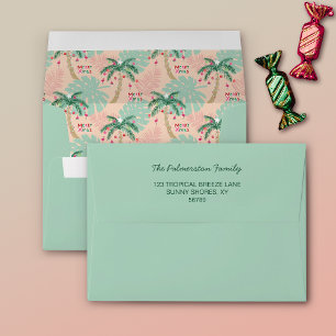 Tropical Christmas Palm Tree Liner Your Address Envelope