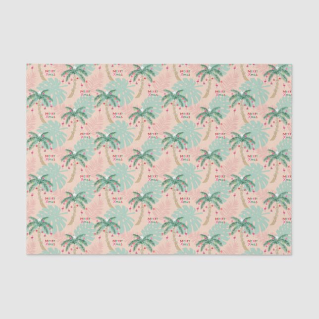 Tropical Christmas Palm Tree Merry Xmas Decoupage Tissue Paper (Front)