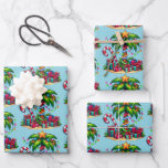 Tropical Christmas Palm Tree Pattern Wrapping Paper Sheet<br><div class="desc">Wrapping paper sheets with a seasonal holiday image. A tropical palm tree decorated in festive lights with a star on top. A giant red and white candy cane sticking out of the sand. Christmas presents under the tree. Whimsical and fun.</div>