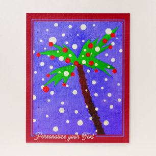   Tropical Christmas Palm Tree & Personalised Text Jigsaw Puzzle