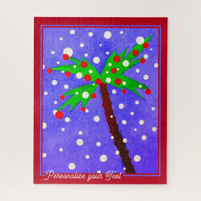   Tropical Christmas Palm Tree & Personalised Text Jigsaw Puzzle (Vertical)