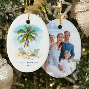 Tropical Christmas Palm Tree Photo Ceramic Tree Decoration
