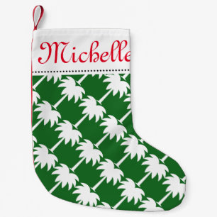 Tropical Christmas palm tree stocking with name