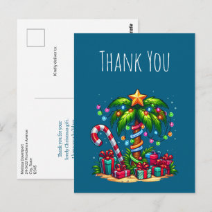 Tropical Christmas Palm Tree Thank You Postcard