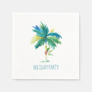Tropical Christmas Palm Tree Watercolor Napkin
