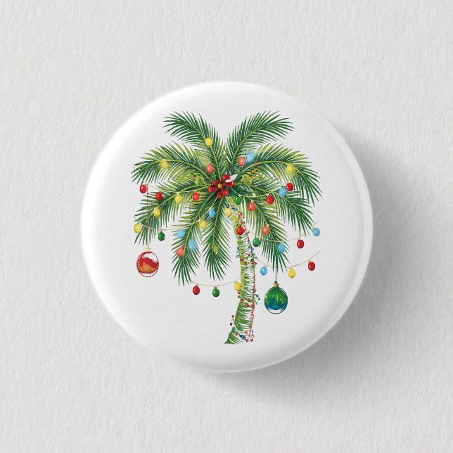 Tropical Christmas Palm Tree with Lights and Ornam 3 Cm Round Badge (Front)