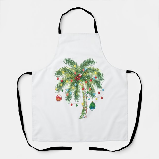 Tropical Christmas Palm Tree with Lights and Ornam Apron (Front)
