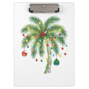 Tropical Christmas Palm Tree with Lights and Ornam Clipboard
