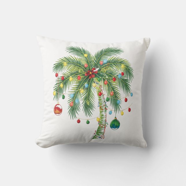 Tropical Christmas Palm Tree with Lights and Ornam Cushion (Front)