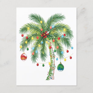 Tropical Christmas Palm Tree with Lights and Ornam Enclosure Card