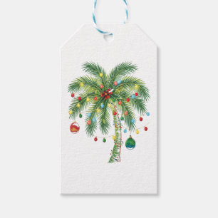 Tropical Christmas Palm Tree with Lights and Ornam Gift Tags