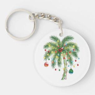 Tropical Christmas Palm Tree with Lights and Ornam Key Ring