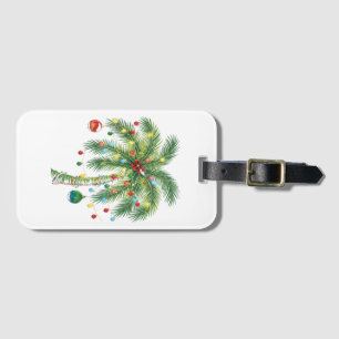 Tropical Christmas Palm Tree with Lights and Ornam Luggage Tag