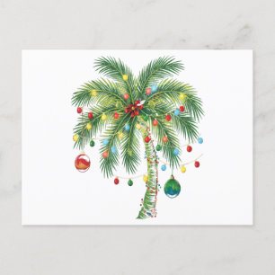 Tropical Christmas Palm Tree with Lights and Ornam Postcard