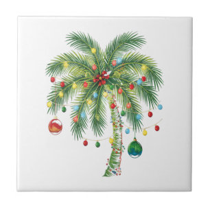 Tropical Christmas Palm Tree with Lights and Ornam Tile