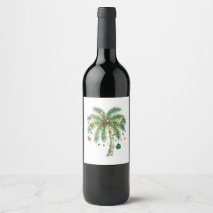 Tropical Christmas Palm Tree with Lights and Ornam Wine Label