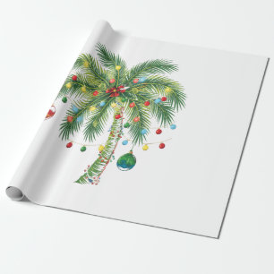 Tropical Christmas Palm Tree with Lights and Ornam Wrapping Paper