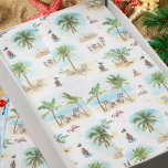 Tropical Christmas Palm Trees Beach Tissue Paper<br><div class="desc">This festive tropical Christmas tissue paper features a pattern of holiday beach scenes with palm trees decorated with colourful strings lights and beach chairs overlooking the water,  interspersed with pink flamingos in santa hats,  and seagulls perched on decorated pilings.</div>