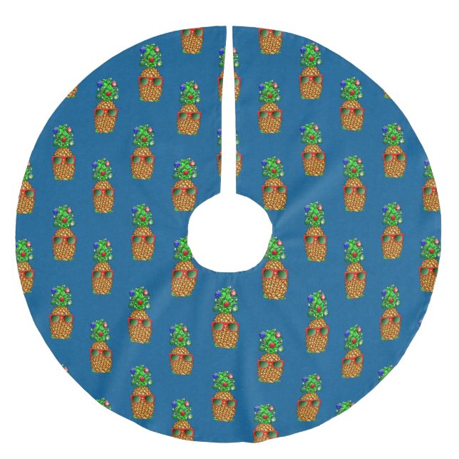 Tropical Christmas Pineapple Warm Xmas Brushed Polyester Tree Skirt (Front)