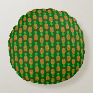 Tropical Christmas Pineapple Warm Xmas Holiday Gre Round Cushion