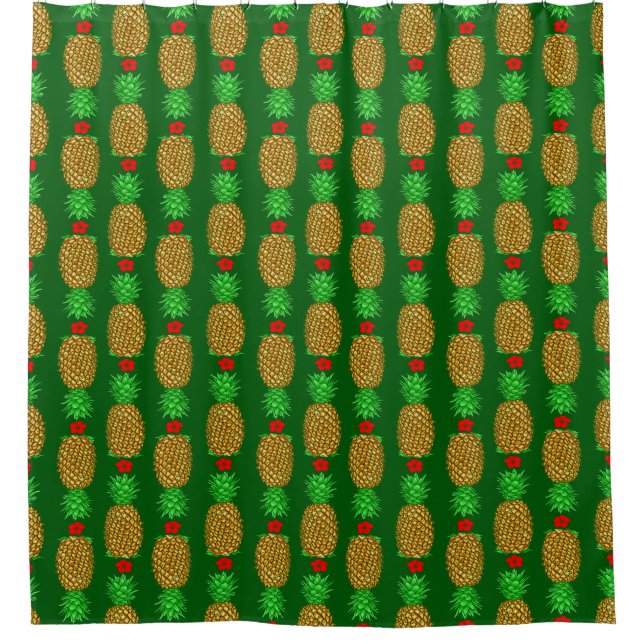 Tropical Christmas Pineapple Warm Xmas Holiday Gre Shower Curtain (Front)