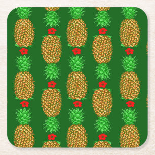 Tropical Christmas Pineapple Warm Xmas Holiday Gre Square Paper Coaster