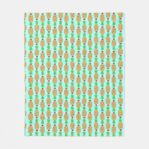 Tropical Christmas Pineapple Warm Xmas on Light Bl Fleece Blanket