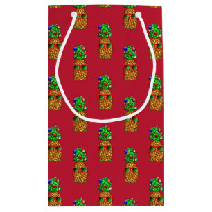 Tropical Christmas Pineapple Warm Xmas on Red Small Gift Bag