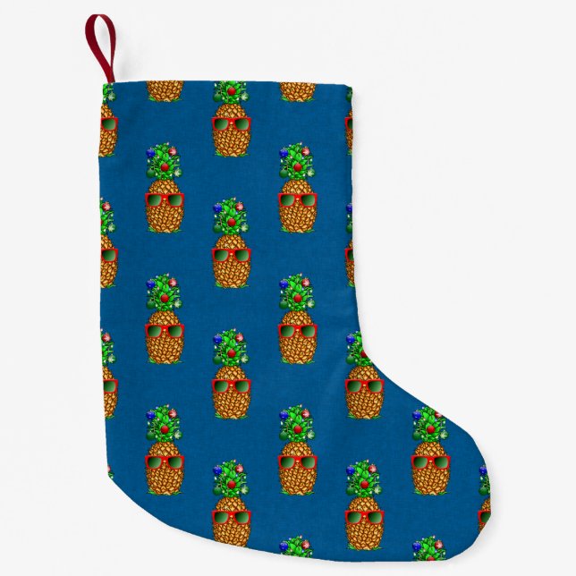 Tropical Christmas Pineapple Warm Xmas Small Christmas Stocking (Front)