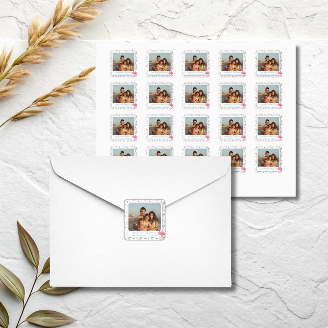 Tropical Christmas Pink Flamingo Family Photo Square Sticker (Pink flamingo tropical christmas family photo square sticker
)