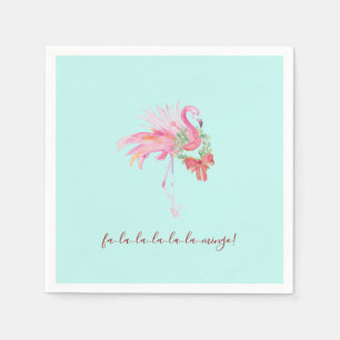 Tropical Christmas Pink Flamingo Watercolor Napkin