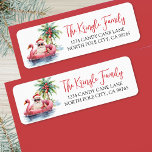 Tropical Christmas Return Address<br><div class="desc">Tropical Santa Christmas Return Address Label. This festive return address label features a relaxed Santa Claus lounging in a pink flamingo floaty, surrounded by tropical holiday details like a palm tree decorated with ornaments, gentle ocean waves, and a small island in the background. The charming watercolor artwork appears on the...</div>