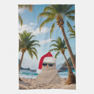 Tropical Christmas Sand Man Tea Towel