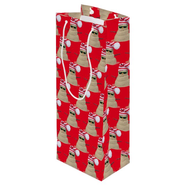Tropical Christmas sand snowman with sunglasses Wine Gift Bag (Back Angled)