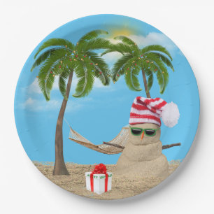 Tropical Christmas Sandman With Hammock Paper Plate