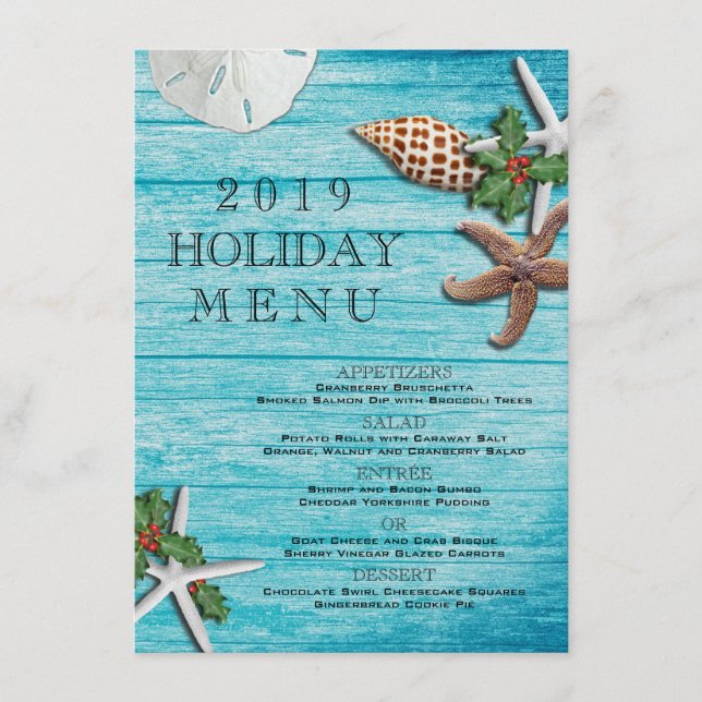 Tropical Christmas Sea Life Blue Boards Menu (Front)