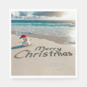 Tropical Christmas Snowman On a Beach Napkin