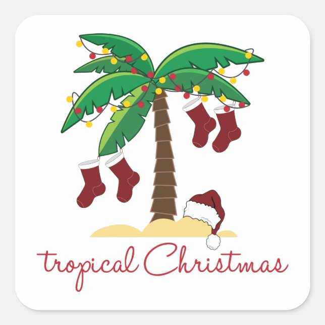 Tropical Christmas Square Sticker (Front)