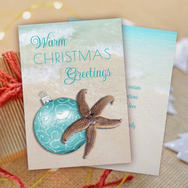 Tropical Christmas Starfish Ornament Beach Holiday Card (Creator Uploaded)