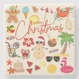 Tropical Christmas Stone Coaster