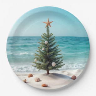 Tropical Christmas Tree On a Beach Paper Plate