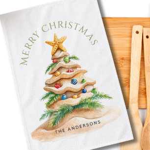 Tropical Christmas Tree Personalised Tea Towel