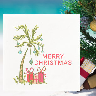 Tropical Christmas with Palm Tree Presents Coastal Napkin