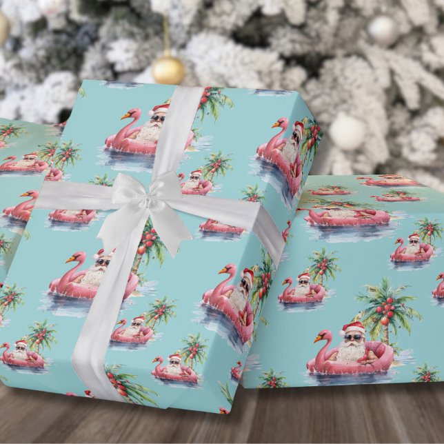 Tropical Christmas Wrapping Paper (Tropical Beach Santa Christmas Wrapping Paper)
